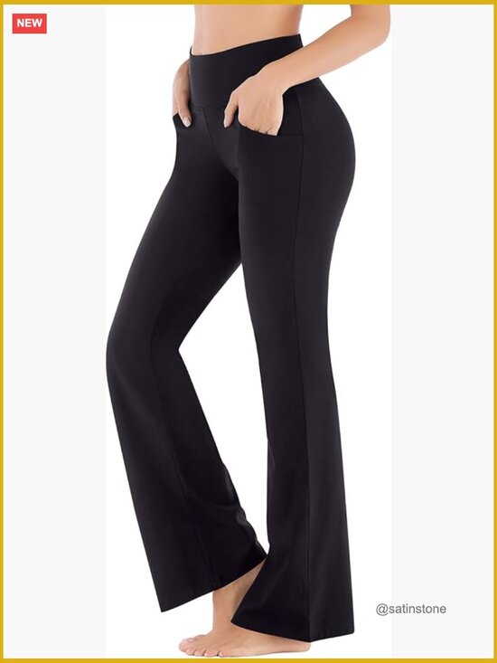 Pants - High Waisted Bootcut Yoga Pants with Pockets Stretchy Work Pants